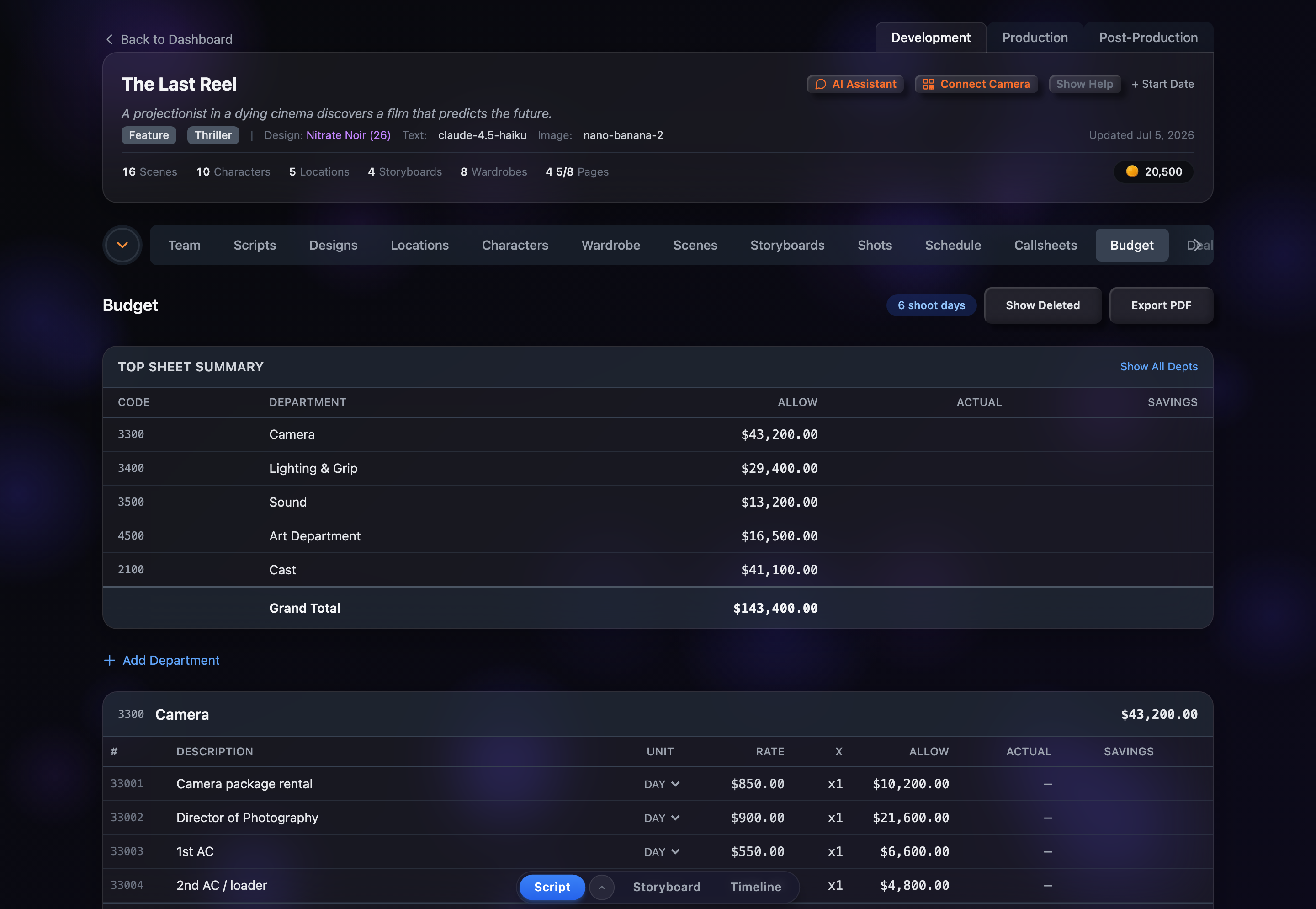 Production Budgeter — screenshot 1 of 5