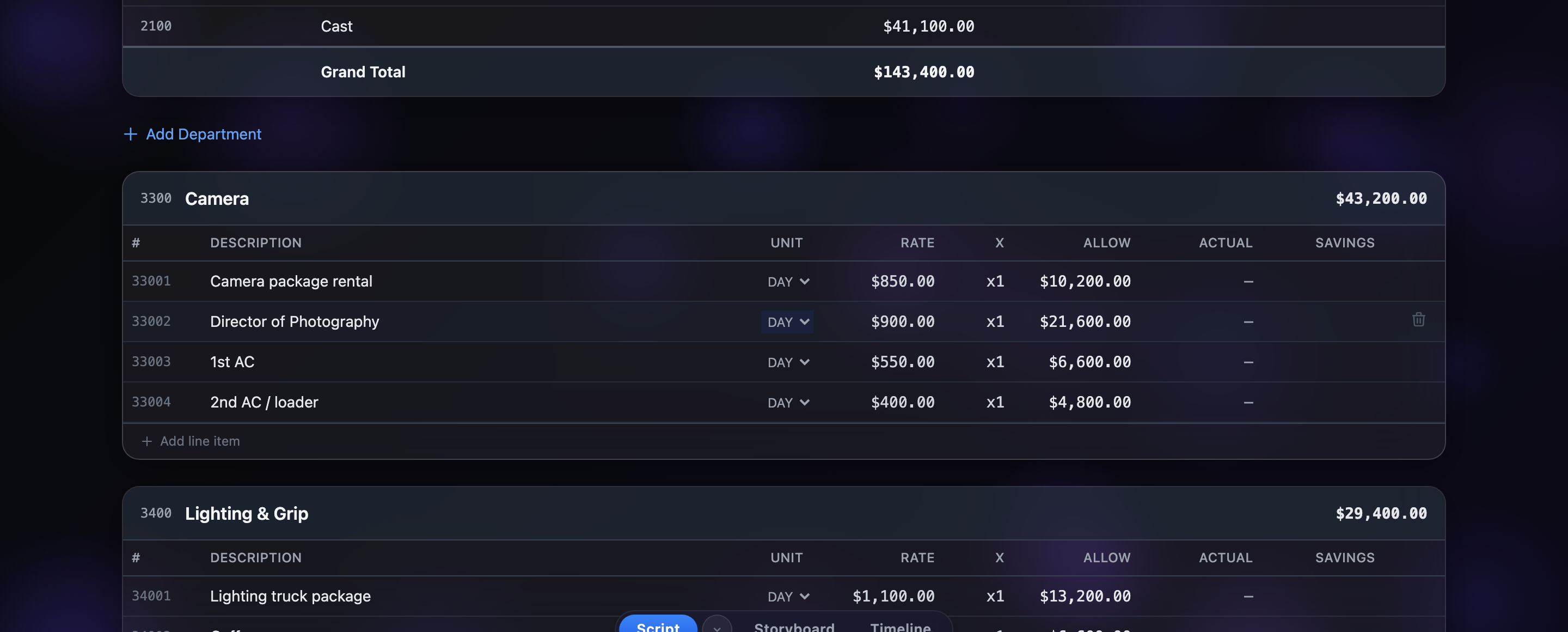 Production Budgeter — screenshot 2 of 5