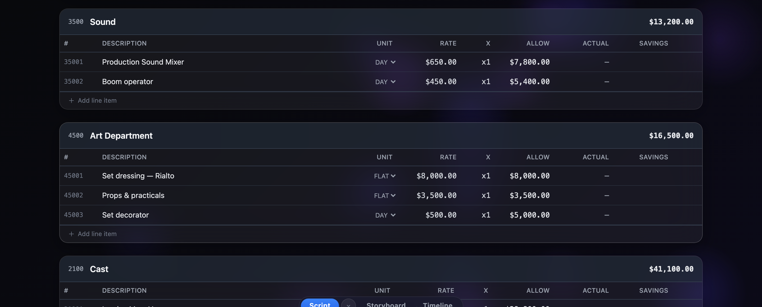 Production Budgeter — screenshot 4 of 5
