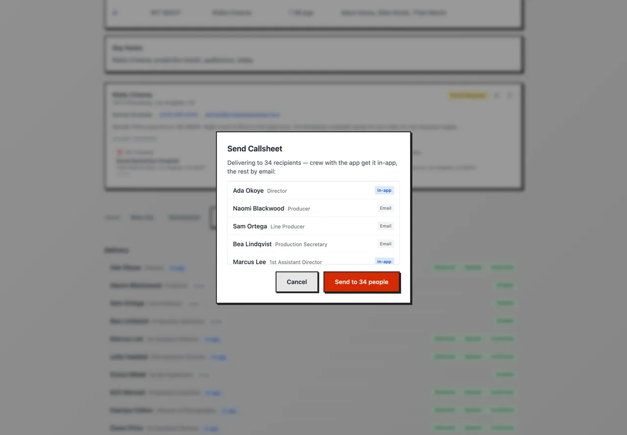 The Send Callsheet dialog