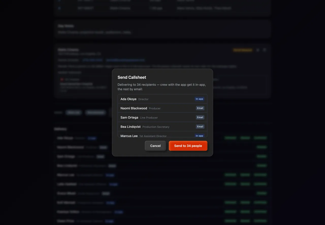 The Send Callsheet dialog