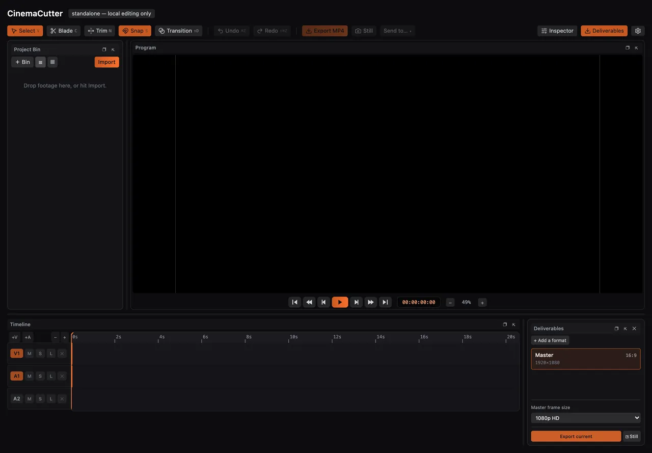 The Deliverables panel with the Master format, Add a format, and Export current