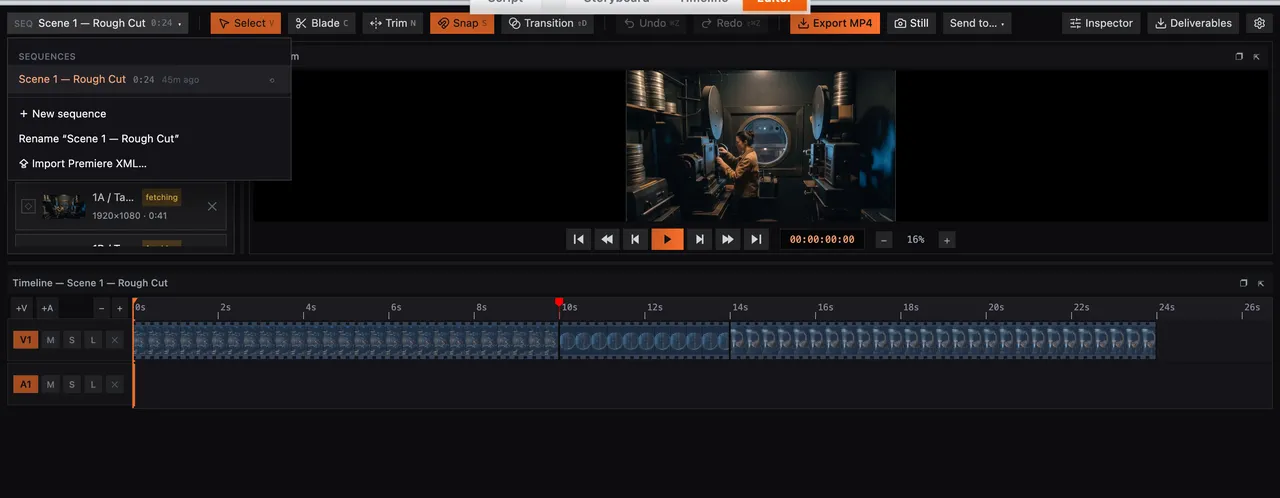 The Seq menu open in the editor panel