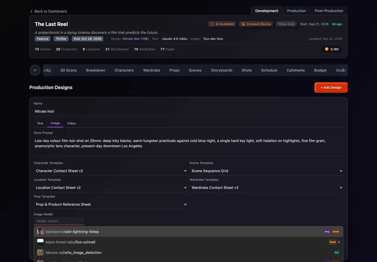 The image model search list with Neg, Seed, Ref and price tags on each model