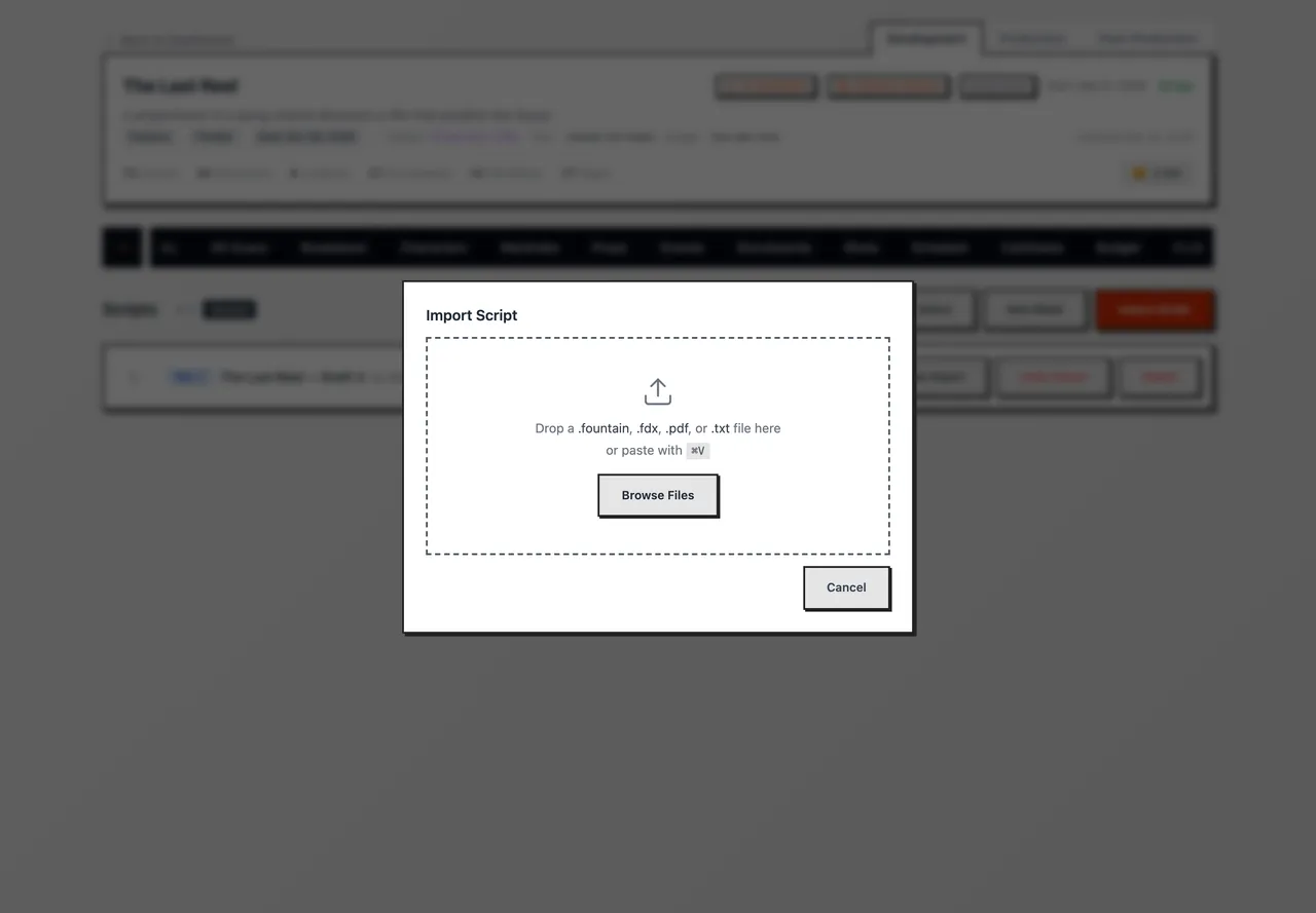 A dashed drop area for the screenplay file