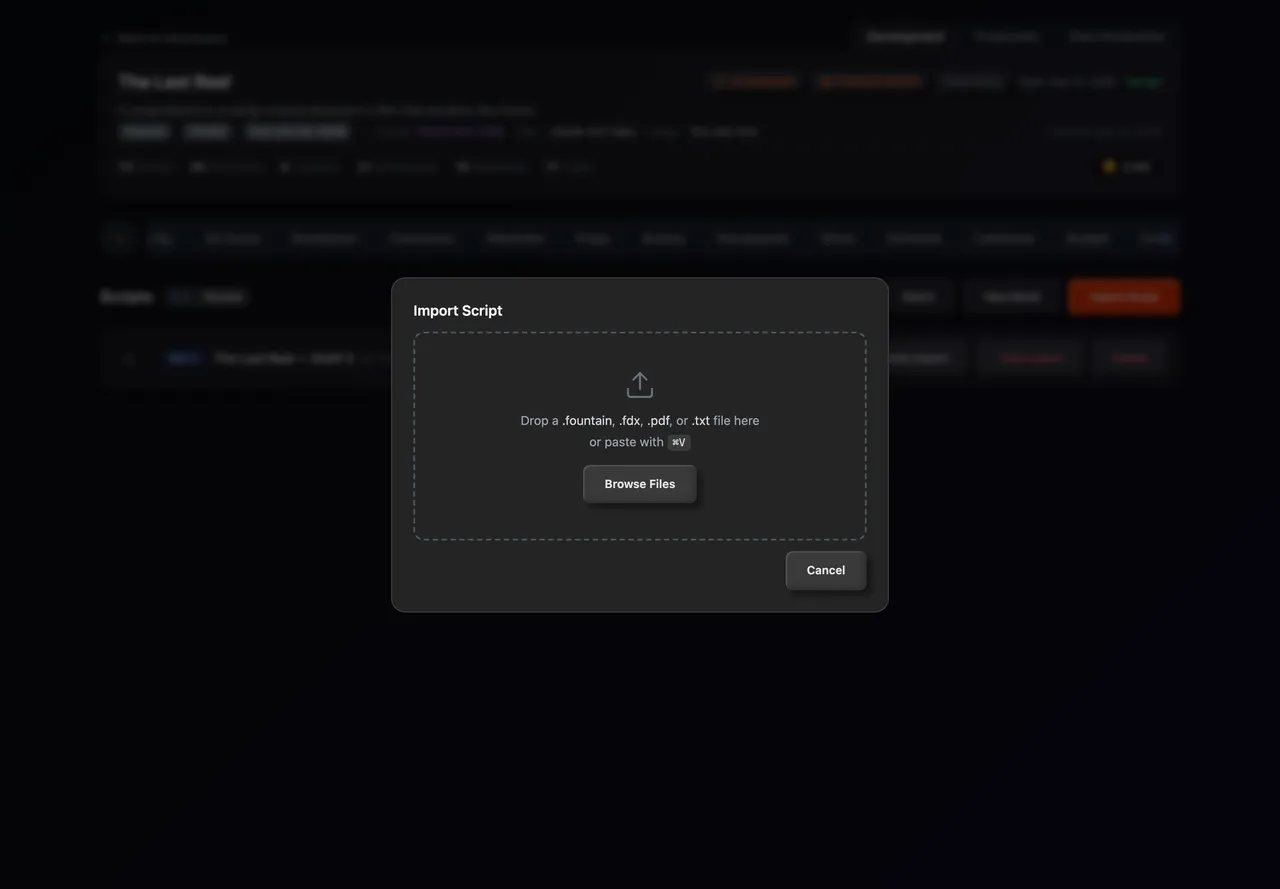 A dashed drop area for the screenplay file