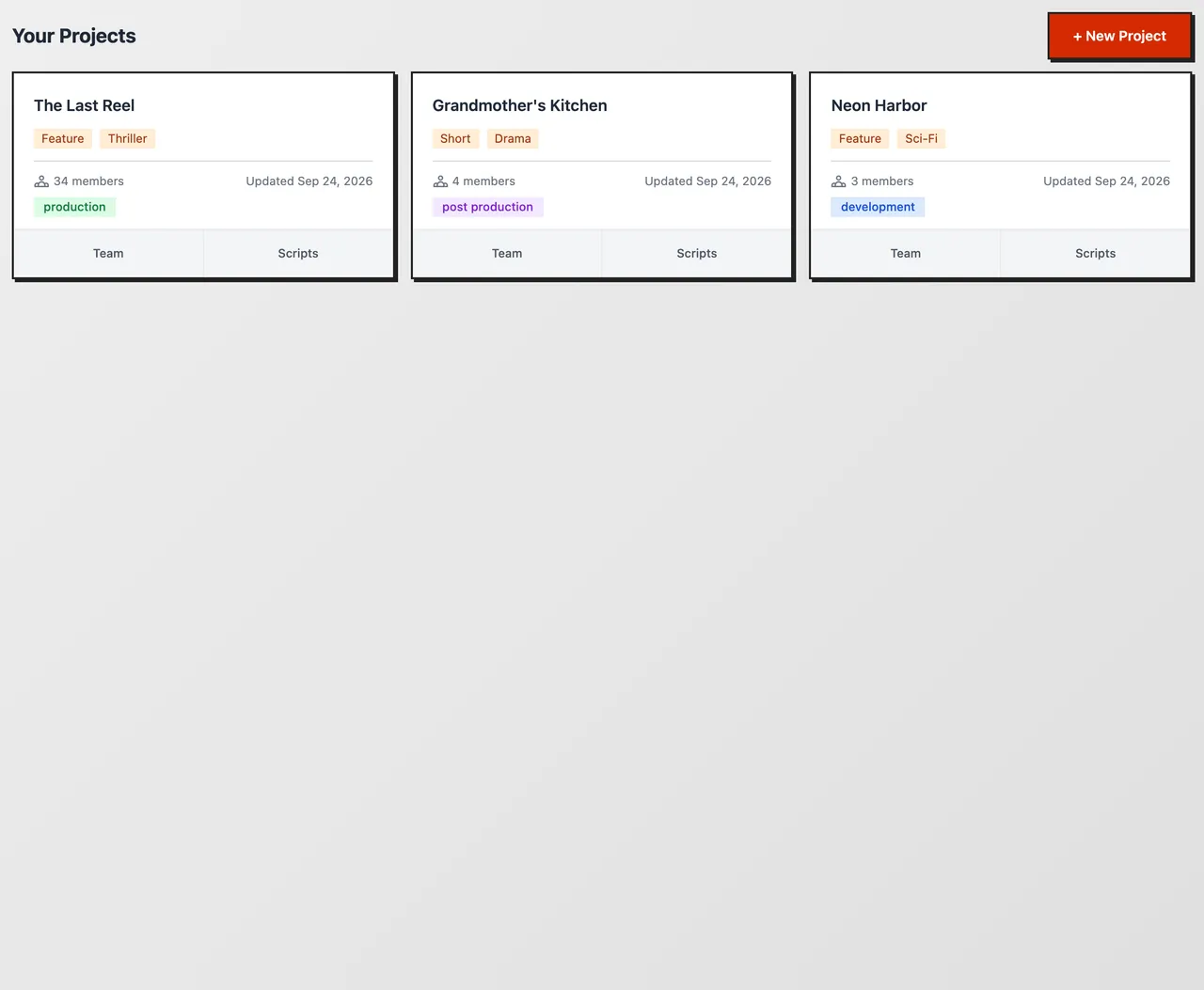 Your Projects on the dashboard, with one card per project