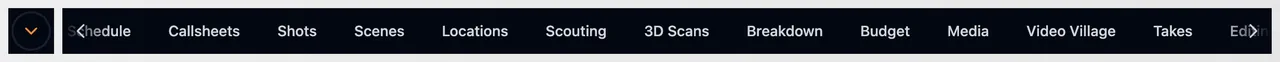 Production tabs, with the round fold button at the left