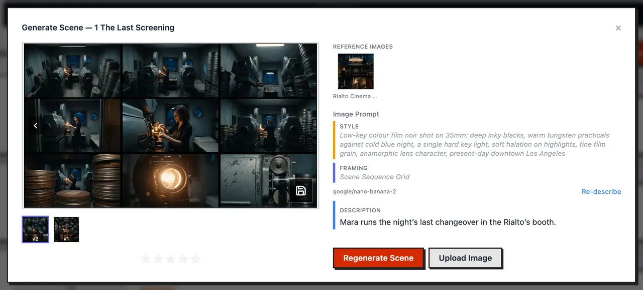 The image window for scene 1, with two versions under the picture