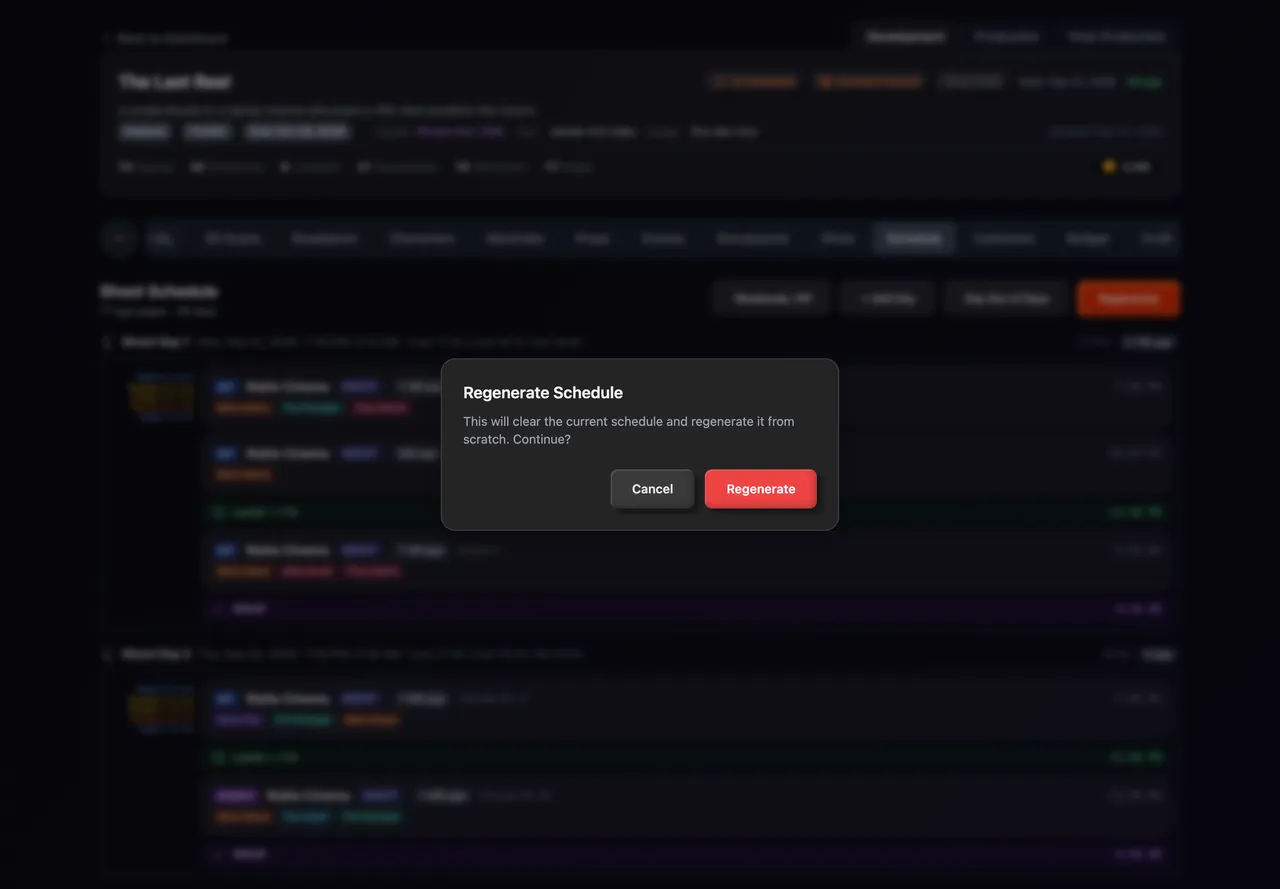 The Regenerate Schedule dialog asking to clear the current schedule