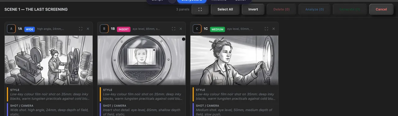 A board in Edit mode, with Select All, Invert, Delete, Analyze and Generate
